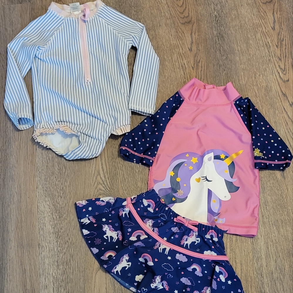 Ruffle Butts One Piece 2T bathing suit. UV Skinz 2 piece 2T bathing suit.